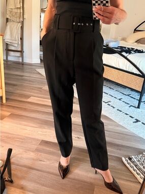 Zara Black High-Waist Belted Tapered Trousers